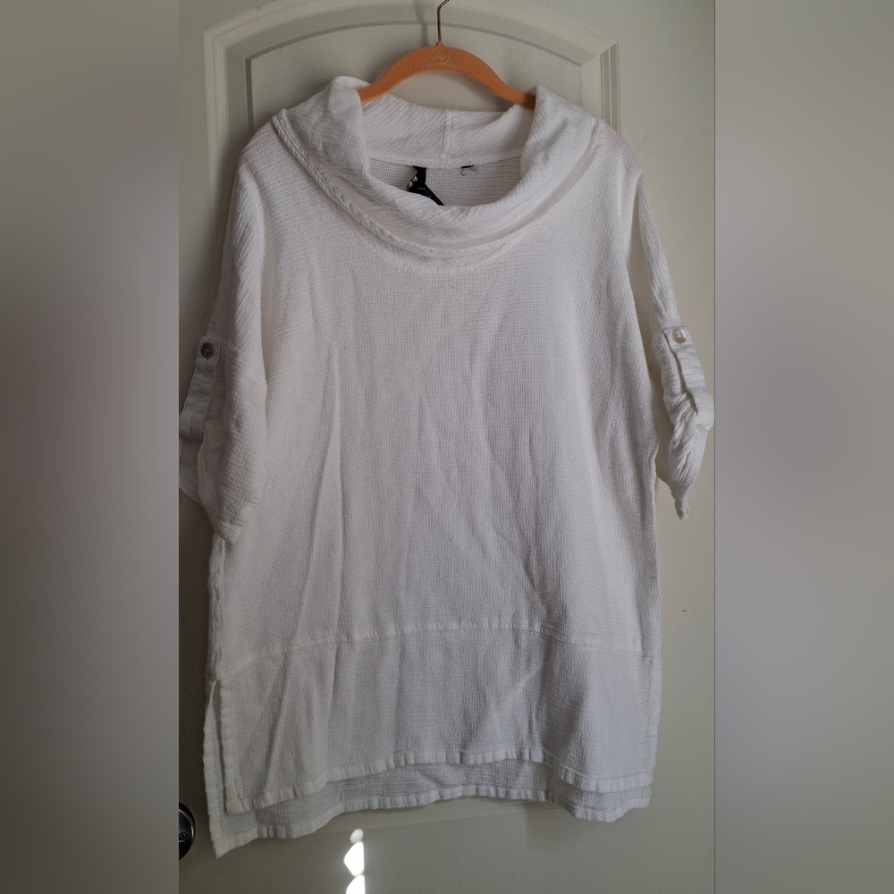 Ali Miles Cream Linen L‎ Cowl Neck Tunic 3/4 Slv Lagenlook cotton Beach Cruise